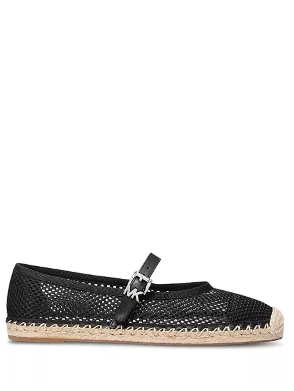 Michael Kors Black Mesh Espadrille Mary Jane with Natural Jute Trim